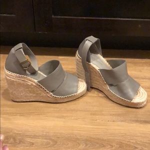 Grey leather Espadrille Wedge